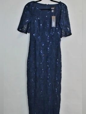 Lovely Grace Navy Sequin Lace Maxi Dress